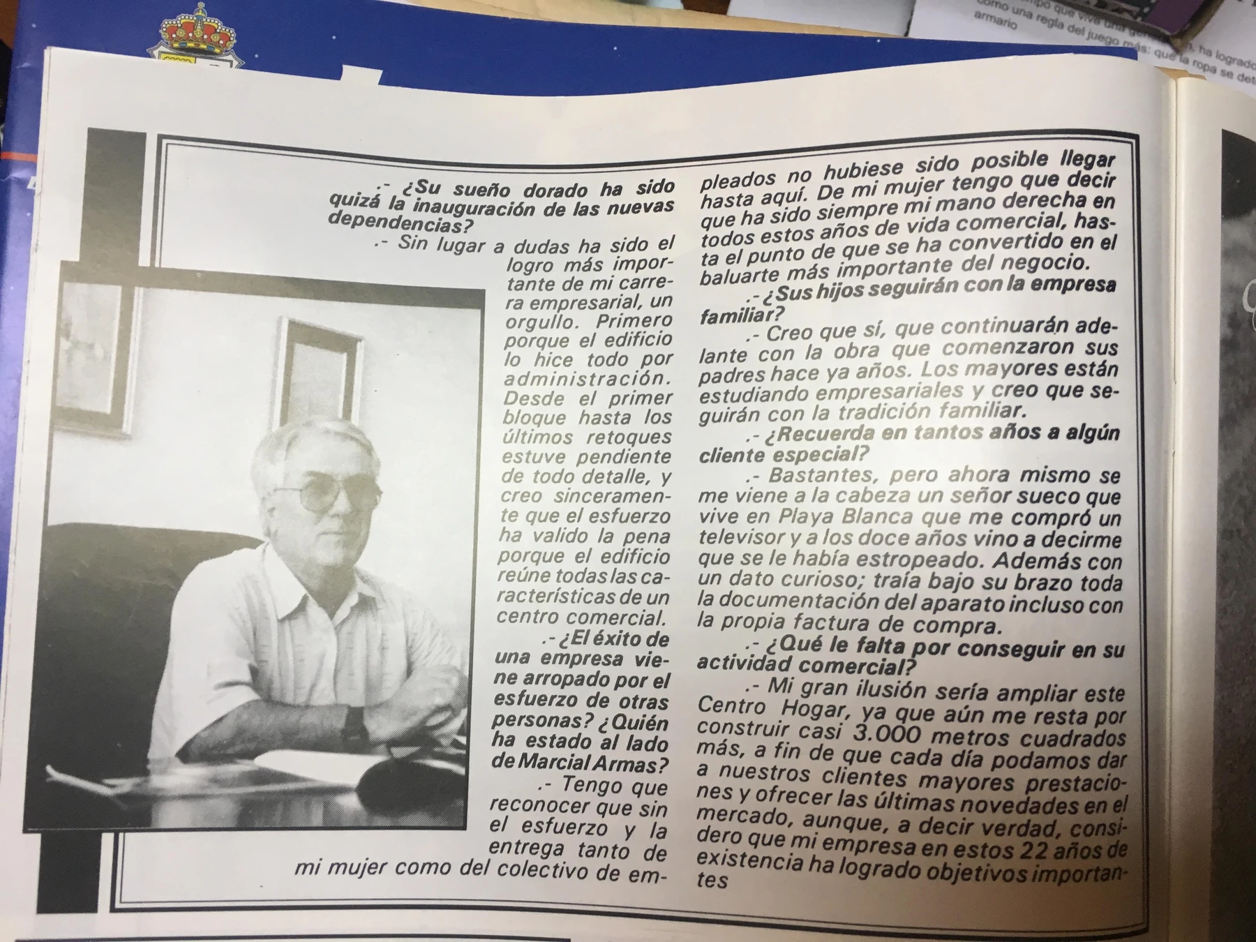 Entrevista histórica a Marcial Armas sobre Centro Hogar